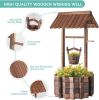 Wooden Wishing Well Planter with Hanging Bucket for Flower and Plants Indoor and Outdoor, Rustic Flower Planter Patio Garden