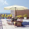 Outsunny 9ft Patio Umbrella with Push Button Tilt and Crank, Ruffled Outdoor Market Table Umbrella with Tassles and 8 Ribs, for Garden, Deck, Pool