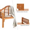 49 Inch Eucalyptus Wood Outdoor Folding Bench with Backrest Armrest for Patio Garden