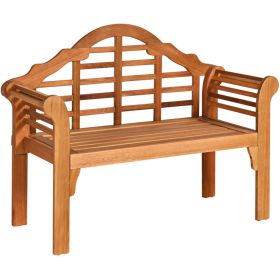 49 Inch Eucalyptus Wood Outdoor Folding Bench with Backrest Armrest for Patio Garden (Color: Eucalyptus wood)